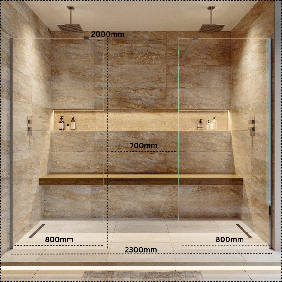 2300mm Chrome Double Shower Screen for Wet Room & Walk In Shower – Corvus