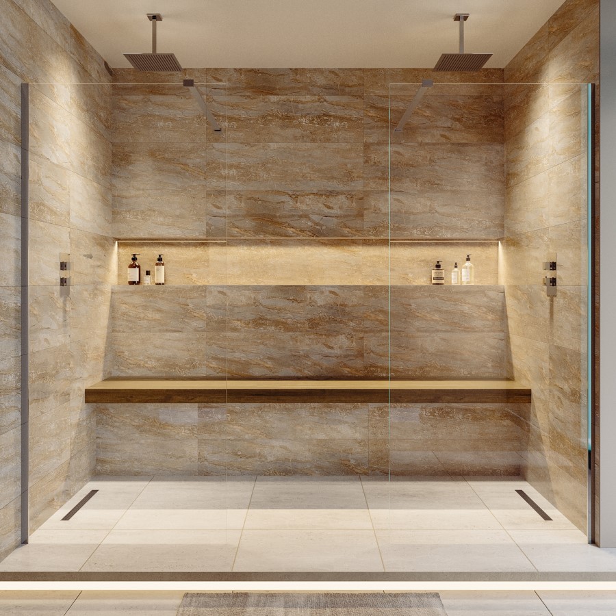 Chrome Double Shower Screen for Wet Room & Walk In Shower 2500mm - Corvus