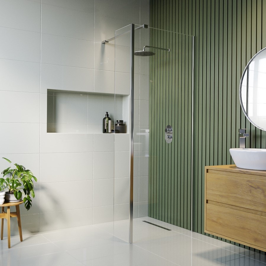 Grade A1 - 1000mm Frameless Wet Room Shower Screen with 300mm Fixed Panel - Corvus