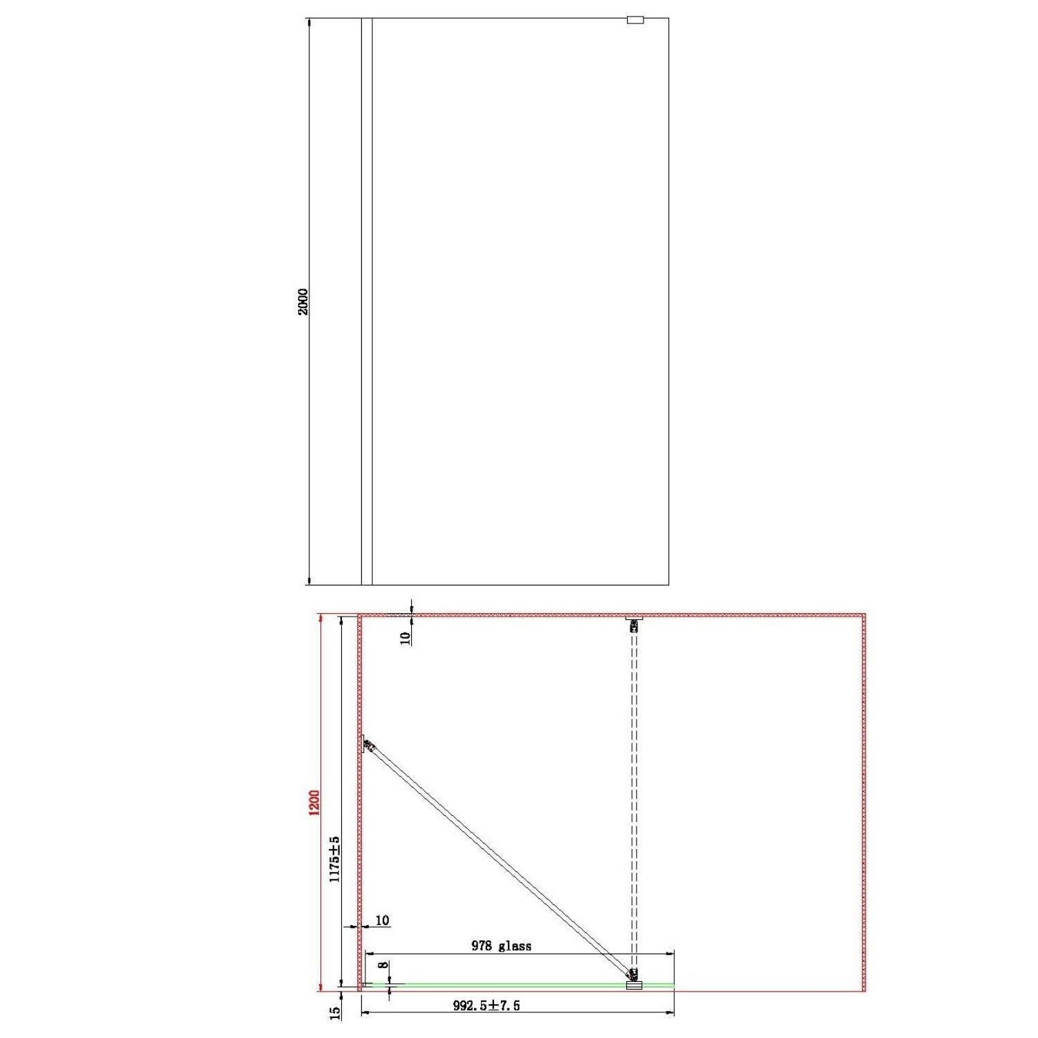 1000mm Matt blackFrameless Wet Room Shower Screen with Hinged Return