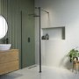 1400mm Matt blackFrameless Wet Room Shower Screen with Hinged Return Panel - Corvus
