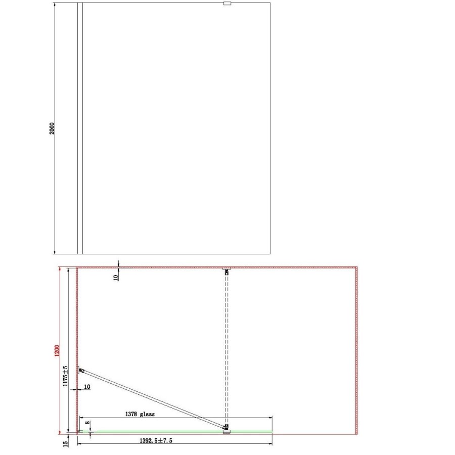 1400mm Black Frameless Wet Room Shower Screen - Corvus
