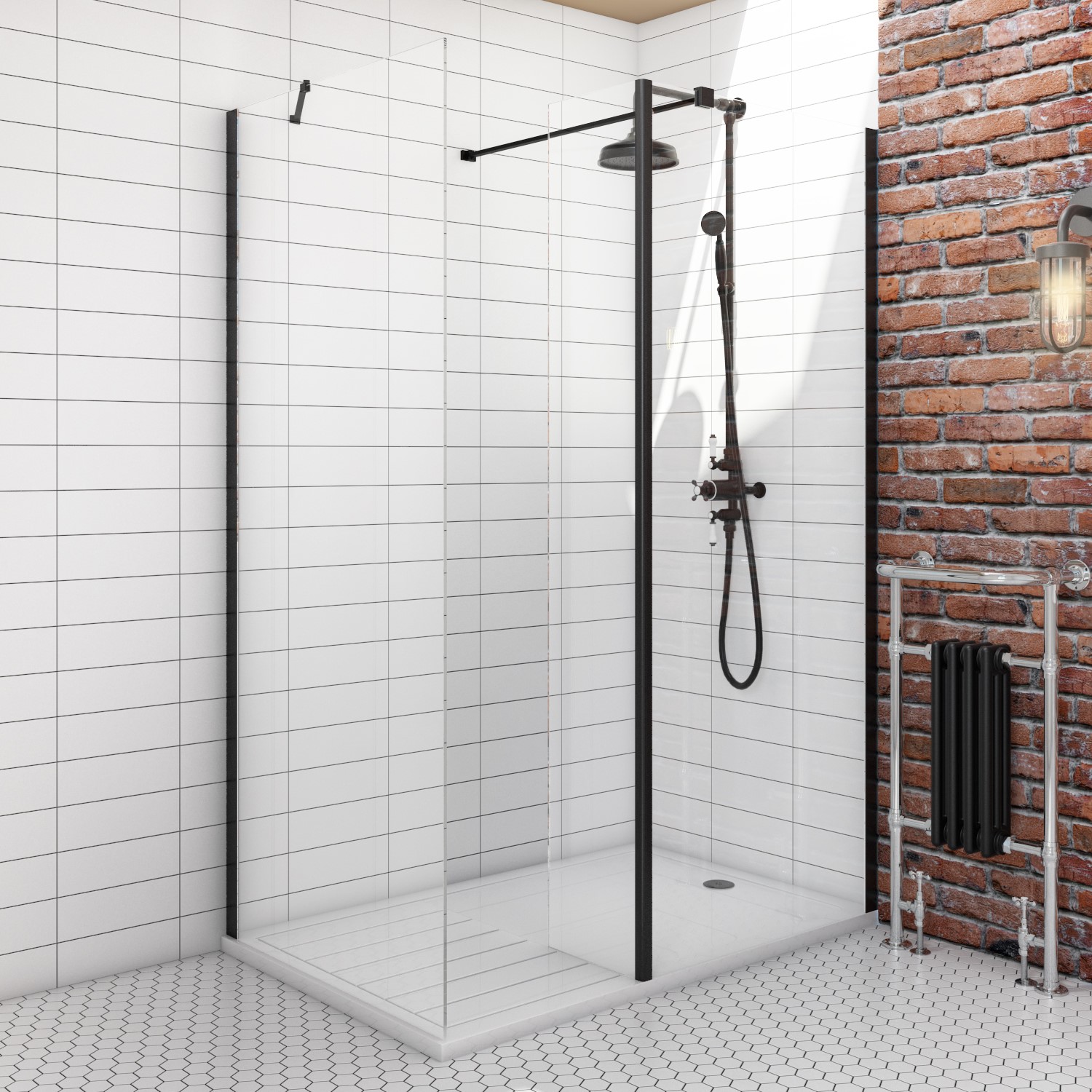 1400x900mm Black Frameless Walk In Shower Enclosure and Shower Tray