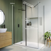 1400x900mm Black Frameless Walk In Shower Enclosure with 300mm Fixed Panel and Shower Tray with Drying Area - Corvus