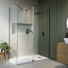 1400x800mm Black Frameless Walk In Shower Enclosure with 300mm Hinged Flipper Panel and Shower Tray - Corvus