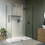 1400x900mm Black Frameless Walk In Shower Enclosure with 300mm Hinged Flipper Panell and Shower Tray - Corvus