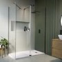 1400x900mm Black Walk-In Shower Screen Enclosure with 300mm Hinged Flipper Panel and Shower Tray – Corvus