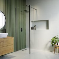 Grade A1 - 1000mm Black Frameless Wet Room Shower Screen with Return Panel - Corvus