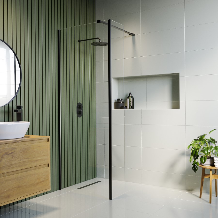 Grade A1 - 1000mm Black Frameless Wet Room Shower Screen with Return Panel - Corvus