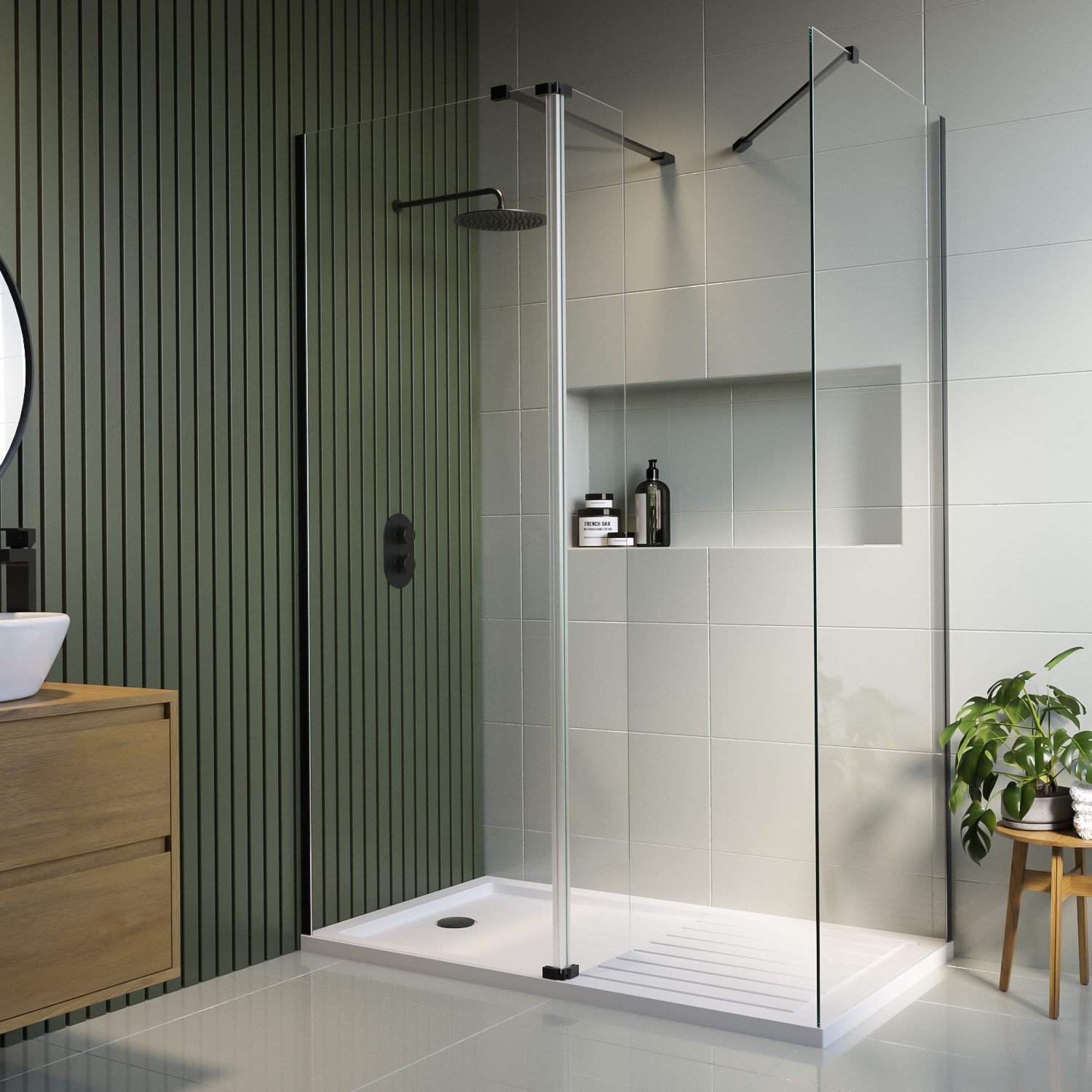 Grade A2 - 1700x800mm Black Frameless Walk In Shower Enclosure Hinged ...