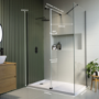 1700x800mm Black Walk-In Shower Screen Enclosure with 300mm Hinged Return Panel and Shower Tray – Corvus