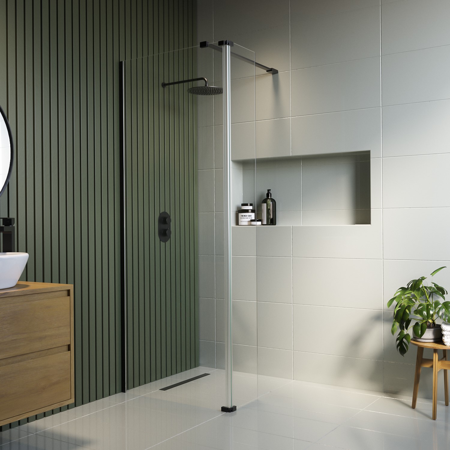 Corvus Black 1200Mm Shower Screen For Wet Room & Walk In Shower With 300Mm Hinged Flipper Return Panel