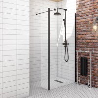 1400mm Black Frameless Wet Room Shower Screen with Return Panel - Corvus 1400mm Black Frameless Wet Room Shower Screen with Return Panel - Corvus