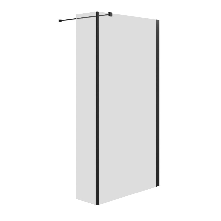 1400mm Black Frameless Wet Room Shower Screen with Return Panel - Corvus