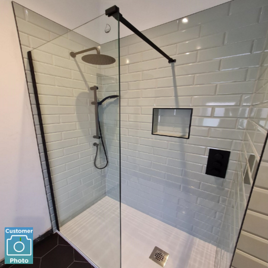1400mm Black Frameless Wet Room Shower Screen - Corvus
