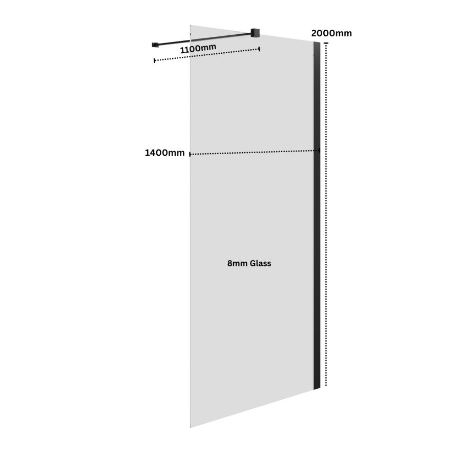 1400mm Black Frameless Wet Room Shower Screen - Corvus