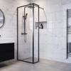 800mm Black Framed Wet Room Shower Screen with 300mm Fixed Panel - Zolla
