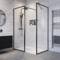 1400x900mm Black Framed Walk In Shower Enclosure and ShowerTray with Hidden Waste - Zolla