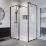 1400x900mm Black Framed Walk In Shower Enclosure and ShowerTray with Hidden Waste - Zolla