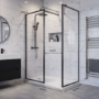 1400x800mm Black Framed Walk In Shower Enclosure and Shower Tray with Drying Area - Zolla