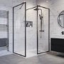 1400x800mm Black Framed Walk In Shower Enclosure and Shower Tray with Drying Area - Zolla