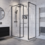 1400x800mm Black Framed Walk In Shower Enclosure with 300mm Fixed Panel and Shower Tray - Zolla