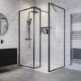 1400x900mm Black Framed Walk In Shower Enclosure with 300mm Fixed Panel and Shower Tray - Zolla