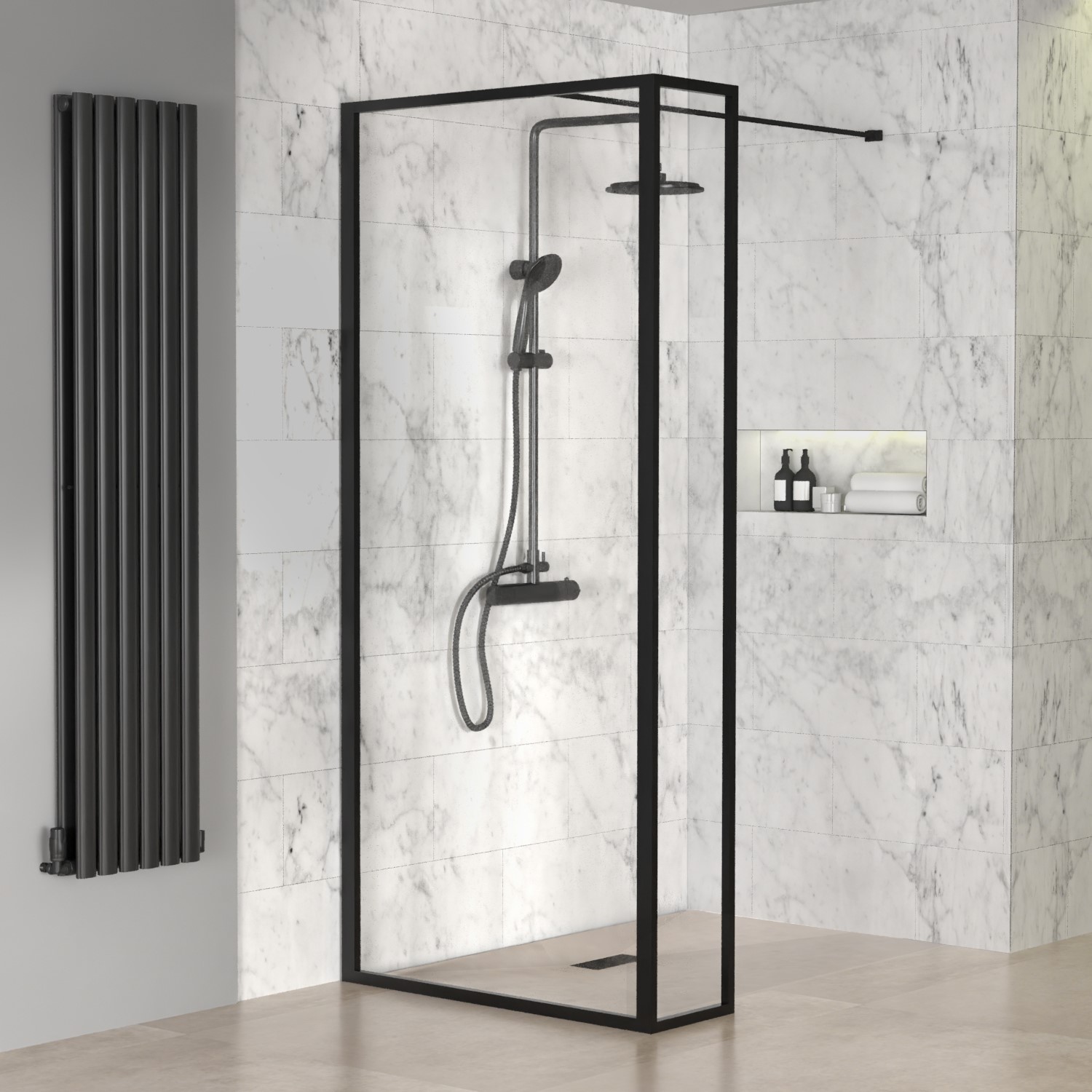 1200mm Black Framed Wet Room Shower Screen with Return Panel - Zolla