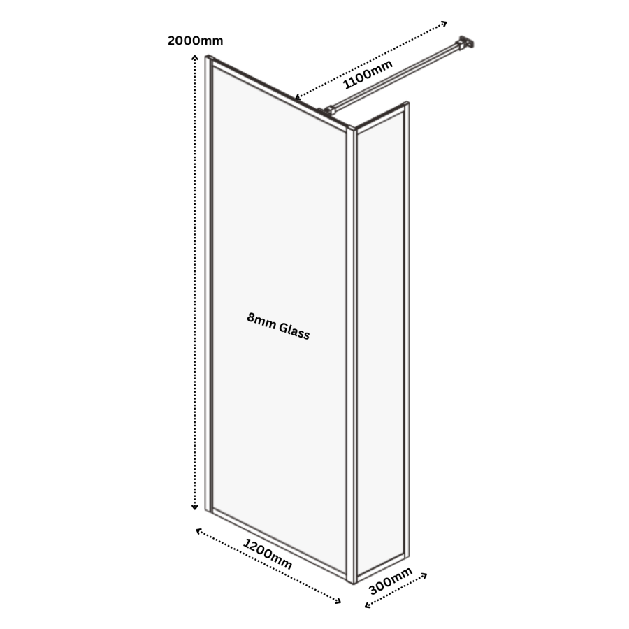 1200mm Black Framed Wet Room Shower Screen with Return Panel - Zolla