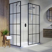 1400x800mm Black Grid Walk In Shower Screen Enclosure and Shower Tray with Drying Area - Nova 1400x800mm Black Grid Walk In Shower Screen Enclosure and Shower Tray with Drying Area - Nova