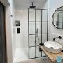 1200mm Black Grid Framework Wet Room Shower Screen with 300mm Fixed Panel - Nova