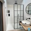 1400mm Black Grid Framework Wet Room Shower Screen with Return Panel - Nova