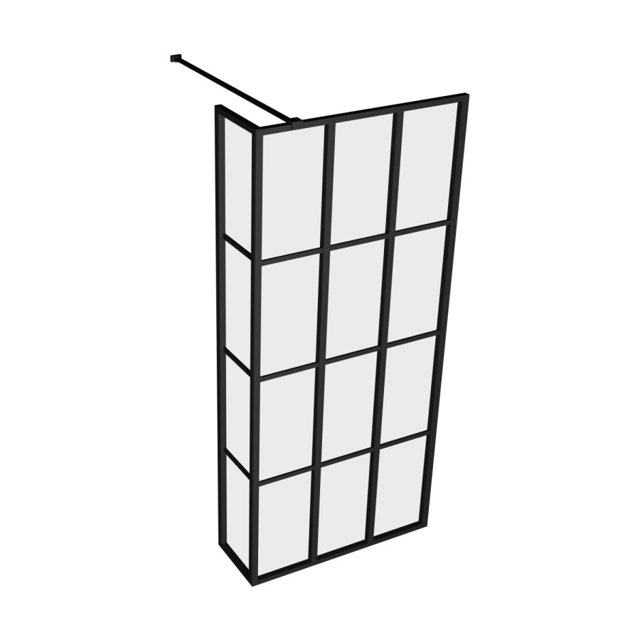 1400mm Black Grid Framework Wet Room Shower Screen with Return Panel - Nova