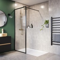 1400x800mm Black Fluted Glass Wet Room Shower Sceen with Shower Tray - Volan