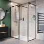 1400x800mm Black Fluted Glass Walk In Shower Enclosure and Shower Tray with Hidden Waste - Volan