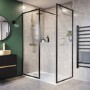 1400x800mm Black Fluted Glass Walk In Shower Enclosure and Shower Tray with Drying Area - Volan