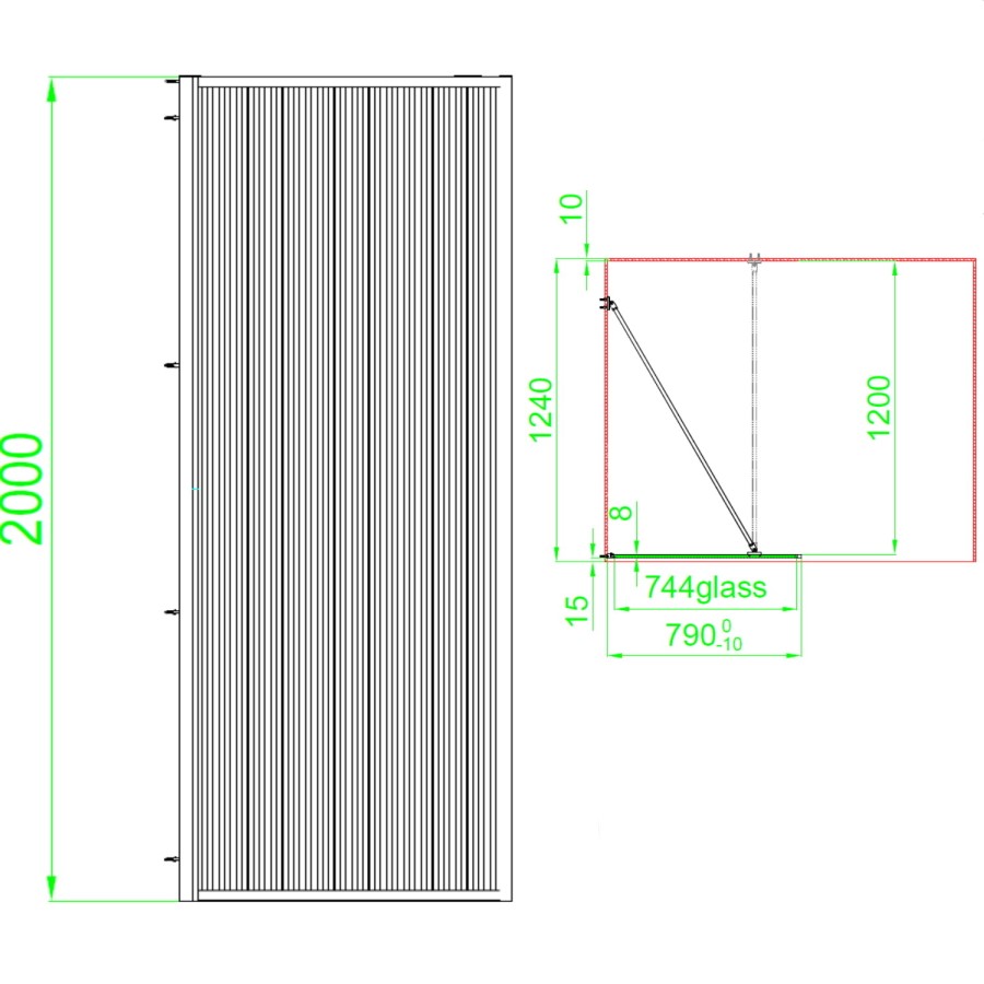 1400x800mm Black Fluted Glass Walk In Shower Enclosure and Shower Tray with Drying Area - Volan