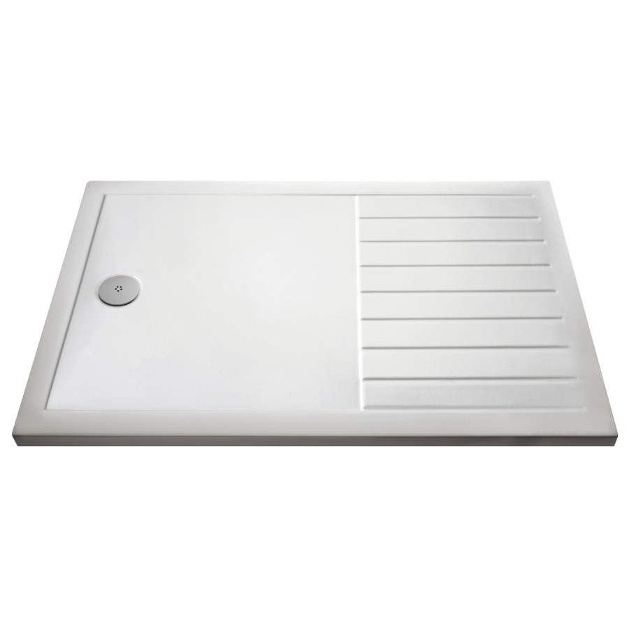 1400x800mm Black Fluted Glass Walk In Shower Enclosure and Shower Tray with Drying Area - Volan