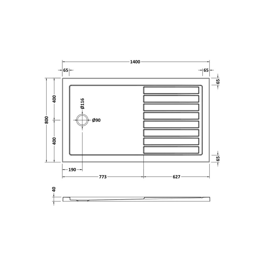 1400x800mm Black Fluted Glass Walk In Shower Enclosure and Shower Tray with Drying Area - Volan