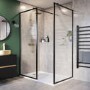 1400x900mm Black Fluted Walk In Shower Enclosure and Shower Tray with Drying Area - Volan