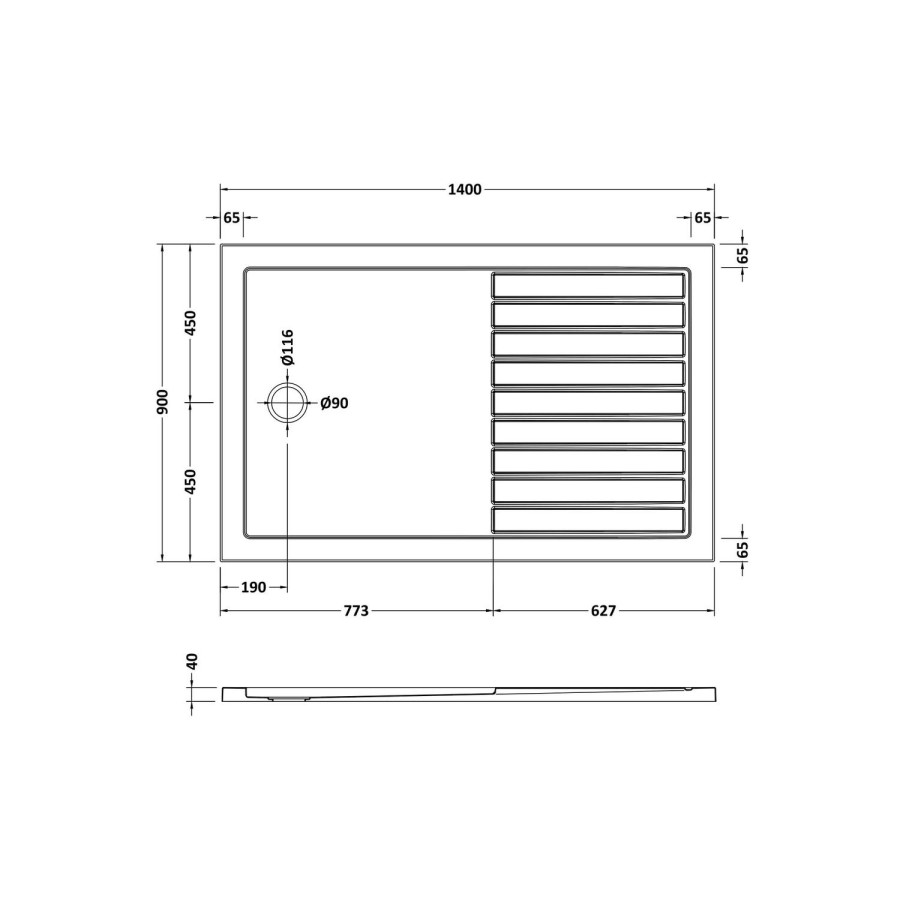 1400x900mm Black Fluted Glass Shower Enclosure with Return Panel and Shower Tray- Volan