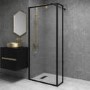 900mm Black Fluted Glass Wet Room Shower Screen with Return Panel - Volan