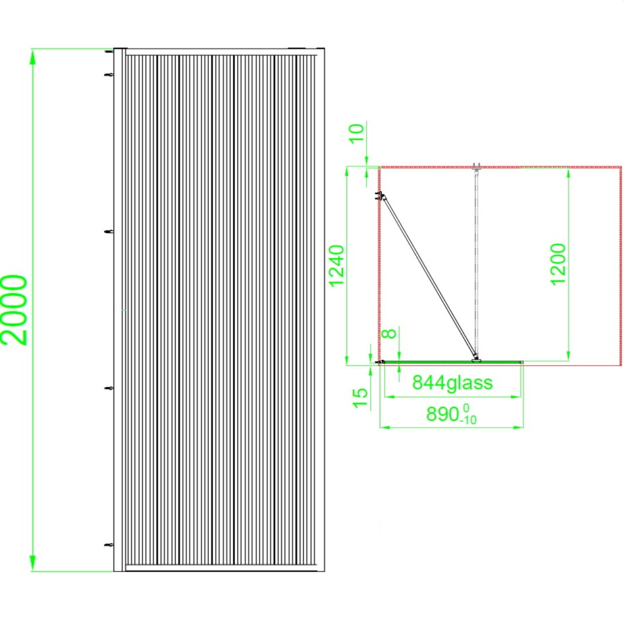 900mm Black Fluted Glass Wet Room Shower Screen with Return Panel - Volan