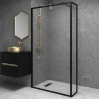 1100mm Black Fluted Glass Wet Room Shower Screen with Return Panel - Volan