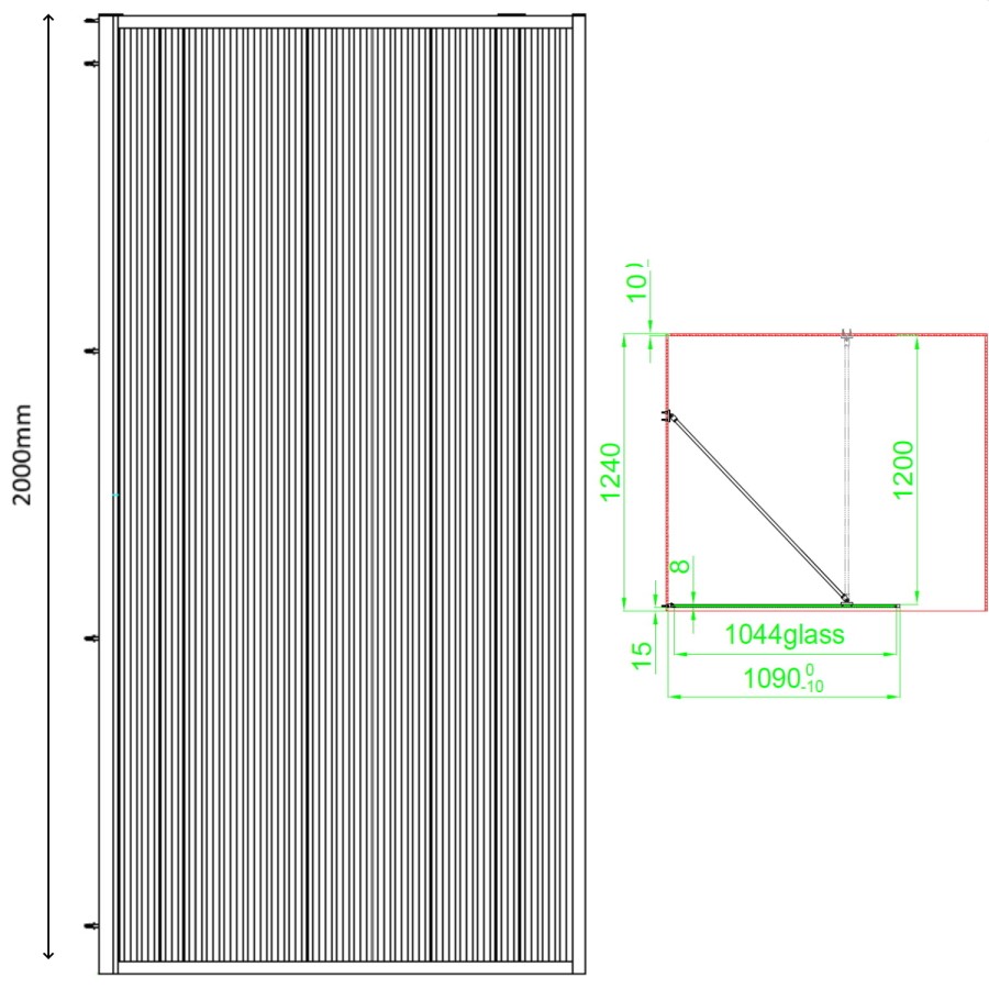 1100mm Black Fluted Glass Wet Room Shower Screen with Return Panel - Volan