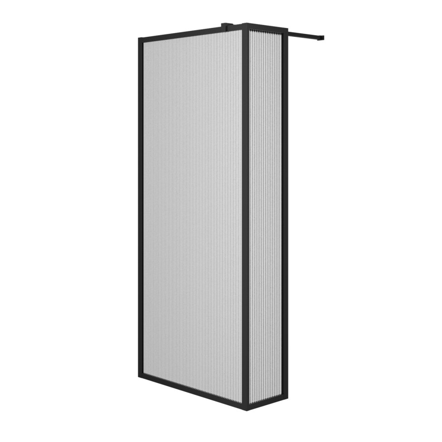 1200mm Black Fluted Glass Wet Room Shower Screen with Return Panel - Volan