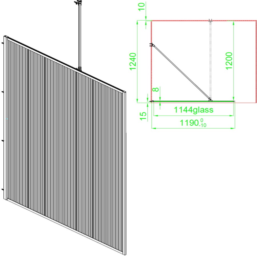 1200mm Black Fluted Glass Wet Room Shower Screen with Return Panel - Volan