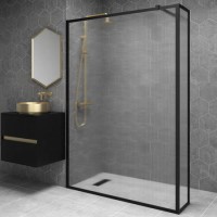 1400mm Black Fluted Glass Wet Room Shower Screen with Return Panel - Volan