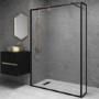 1400mm Black Fluted Glass Wet Room Shower Screen with Return Panel - Volan