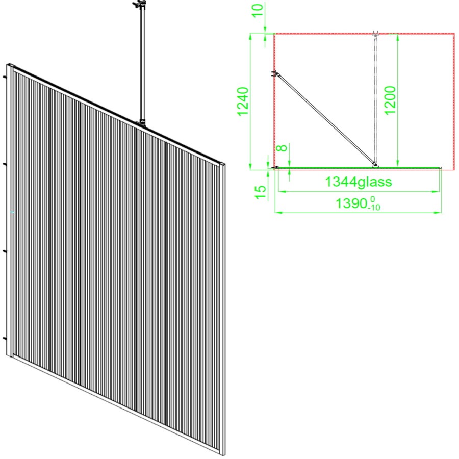 1400mm Black Fluted Glass Wet Room Shower Screen with Return Panel - Volan